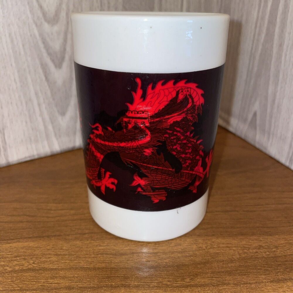 Red And Black Dragon Design On White Ceramic Coffee Mug Cup - Picture 2 of 11